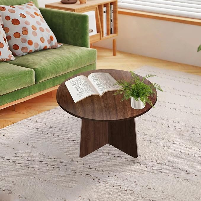 Wood Side Table, Round End Tables Living Room, Small Round Side Table for Couch, Small Spaces, Bedroom, Bedside, 15.7 x 15.7 in Accent Tables, Rustic Walnut