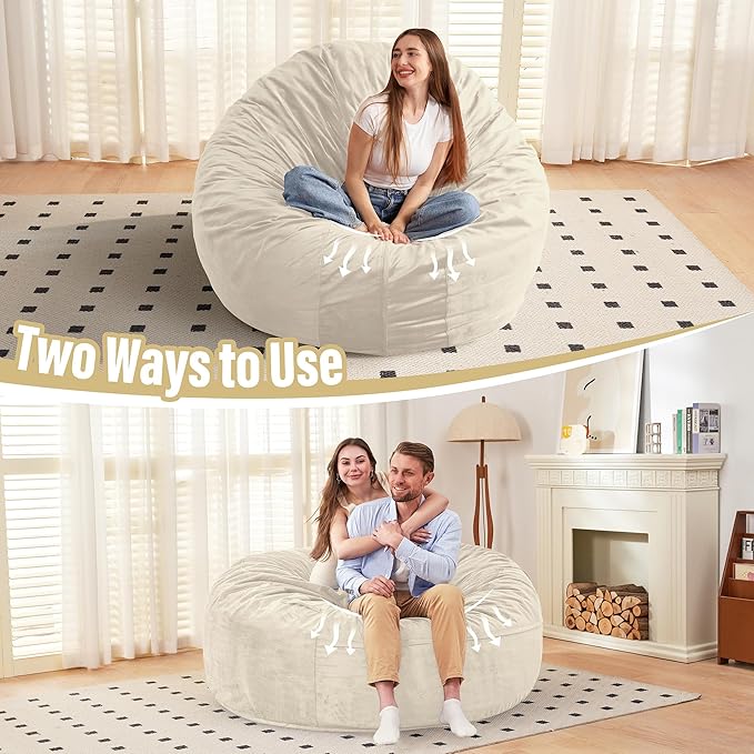 HABUTWAY Bean Bag Chair: Giant 6' Memory Foam Furniture Bean Bag Chair with Microfiber Cover - 6Ft,Beige