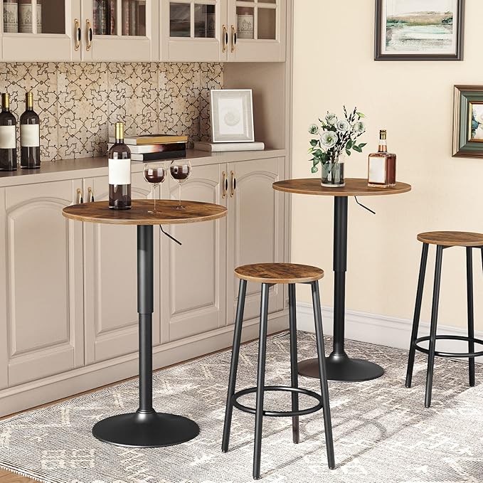 HOOBRO Bar Stools, Set of 2 Bar Chairs, Kitchen Round Height Stools with Footrest, Breakfast Bar Stools, Sturdy Steel Frame, for Dining Room, Kitchen, Party, Easy Assembly, Rustic Brown BF03BY01