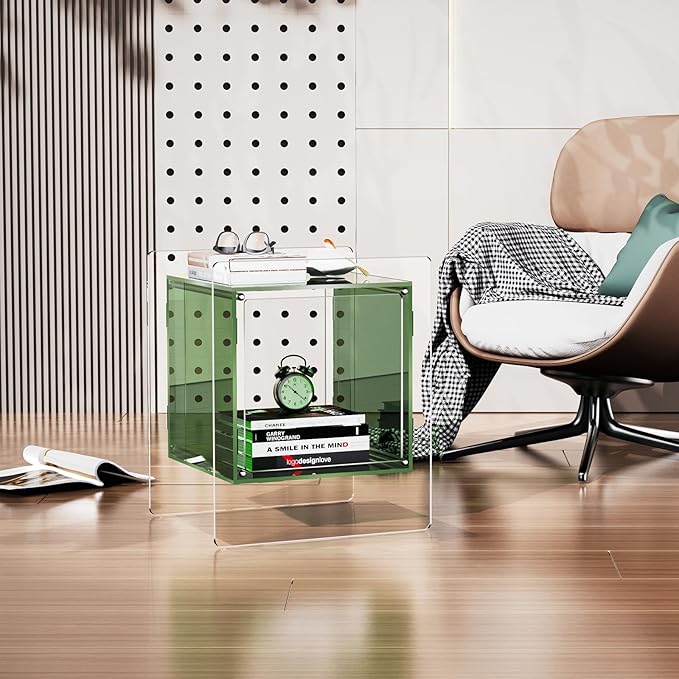 Acrylic Nightstand, Bedside Table for Bedroom, Side Table, Record Player Stand, 18'' x 15.7'' x 21.6'', Green