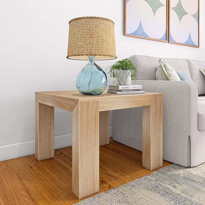 Plank+Beam Modern Square Corner Table, 32", Slim Side Table for Living Room, Mini End Table for Small Spaces, Bedside Night Stand, Blonde Wirebrush