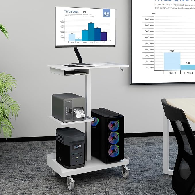 Natwind Mobile Workstation Cart with Monitor Mount,Height Adjustable Rolling Computer Cart, Heavy-Duty Rolling Standing Desk with CPU Holder for Home Office, School,Warehouse, Medical, Workshop