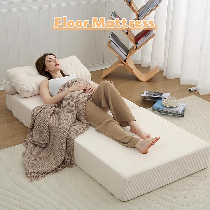 MeMoreCool Instant Guest-Ready Comfort — Convertible Sofa Chair for Small Apartments & dorms, Folds into a futon with Pillow, no Assembly, Space-Saving Design, Perfect for overnights & Studios, Beige