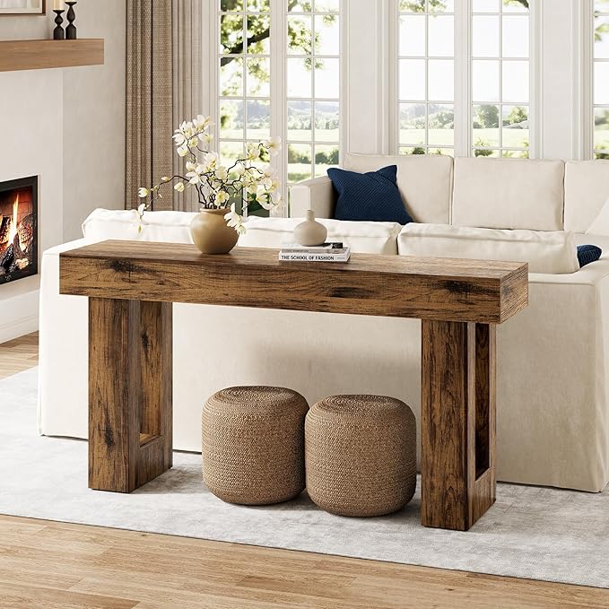 Little Tree 63 Inches Long Console Table for Entryway, Rustic Brown Sofa Table Behind Couch, Wooden Entry Table Foyer Hallway Table, Industrial Console Sofa Tables for Living Room