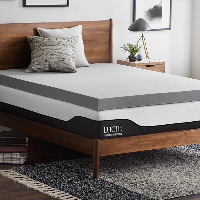 Lucid 4 Inch Bamboo Infused Memory Foam Mattress Topper - Full Size – Cooling Ventilation – Pressure Relieving Bed Topper - Mattress Pad – CertiPur Certified
