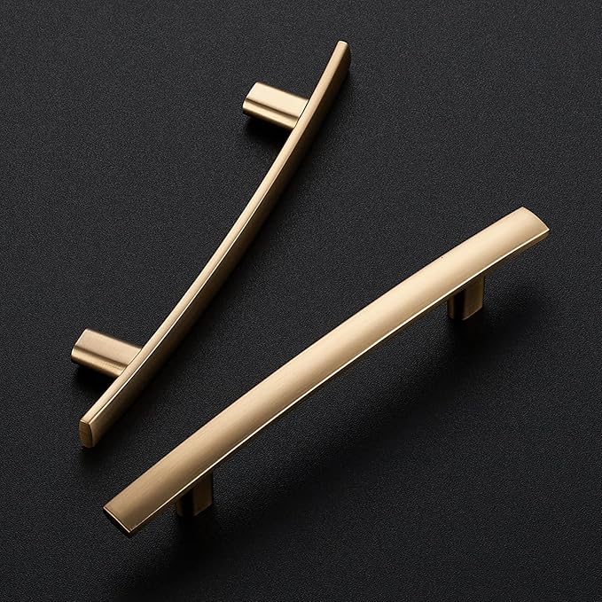 10 Pack Cabinet Handles 3.75" Hole Center - Curved Cabinet Pulls Champagne Bronze Drawer Pulls for Kitchen Cupboard Solid Handles for Dresser Drawer Arch Closet Hardware