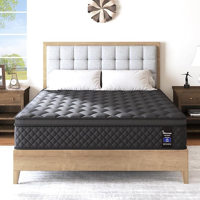 Full Mattress, Hybrid Mattresses 10 Inch Euro Top Medium Firm for Back & Lumbar Support, 100 Night Trial, Individual Pocket Spring Bed for Motion Isolation & Pressure Relief Black