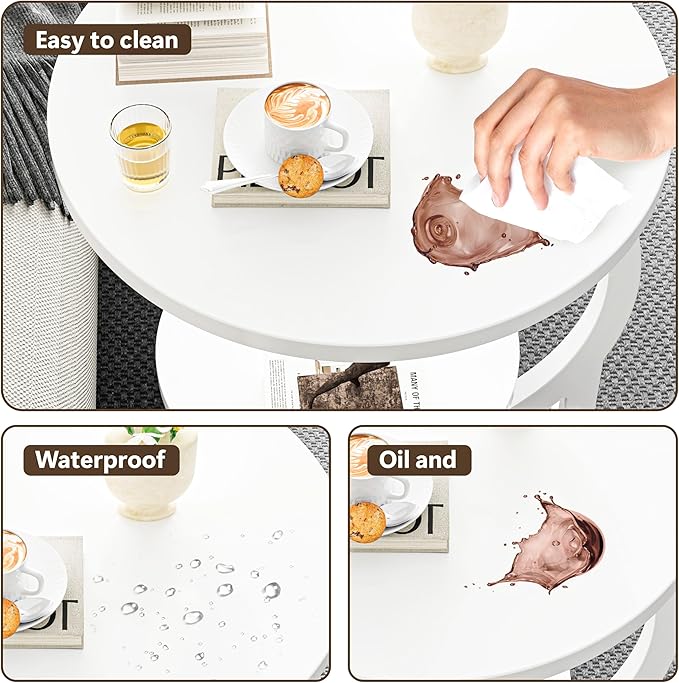 C-Shaped End Table,2 Tiers Round Side Table,Sofa Small Side Table for Living Room, Bedroom,Bedside Small Space,White