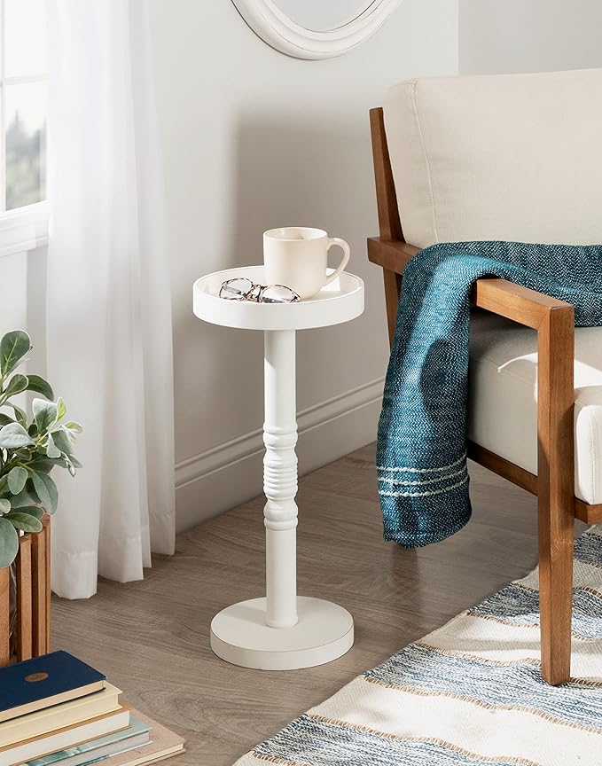 Kate and Laurel Bellport Farmhouse Drink Table, 10 x 10 x 22, White, Decorative Coastal Cocktail Table with Round Tabletop and Colonial Base for Farmhouse Décor