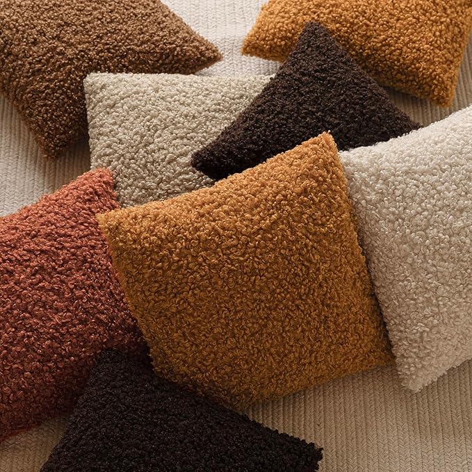 Foindtower 2 Pieces 26x26 Inch Orange, Faux Fur Throw Pillow Cover Accent Sherpa Furry Pillow Covers Fuzzy Soft Pillowcases Cozy Sheepskin Decorative Fleece Cushion Case for Bed Couch Living Room