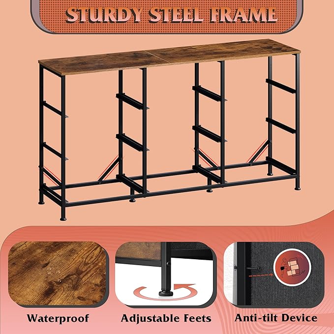 WLIVE 47''W Dresser for Bedroom, Dresser TV Stand for 45, 50, 55 inch TV, Wide Chest of Drawers with 9 Drawer, Large Entertainment Center, Fabric Dressers with Wood Top for Living Room, Rustic Brown
