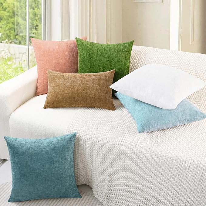CaliTime Throw Pillow Covers Decorative 22 X 22 Inches Pack of 2 Cozy Chenille Cushion Cases for Couch Sofa Bed Living Room Home Light Blue Grey