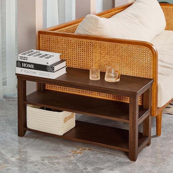 Shoe Rack Bench, 2-Tier Wood Heavy Duty Shoe Organizer Shelf for Entryway, Living Room,Bedroom (Brown, 11.81"X31.5"X16.54")