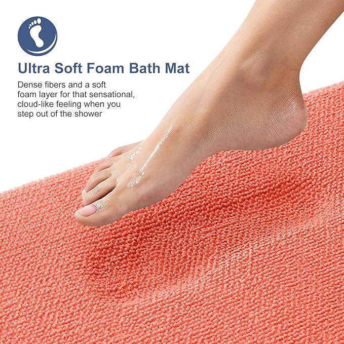 OLANLY Thick Memory Foam Bath Mat Rug 24x16, Extra Soft Absorbent Bathroom Rug, Quick Dry Bath Mats, Non-Slip, Machine Washable Carpet for Bathroom, Tub and Shower, Home Decor Accessories, Coral