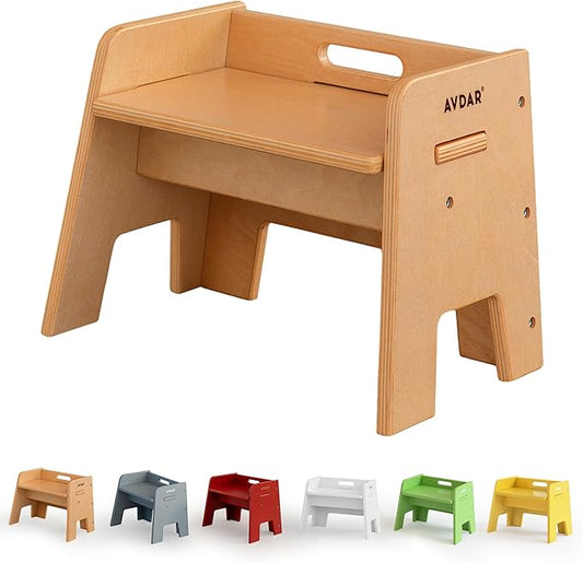 Wooden Step Stool for Kids, 14” One Step Stool for Toddlers, Heavy Duty Non-tip Non-Slip for Bedroom/Kitchen