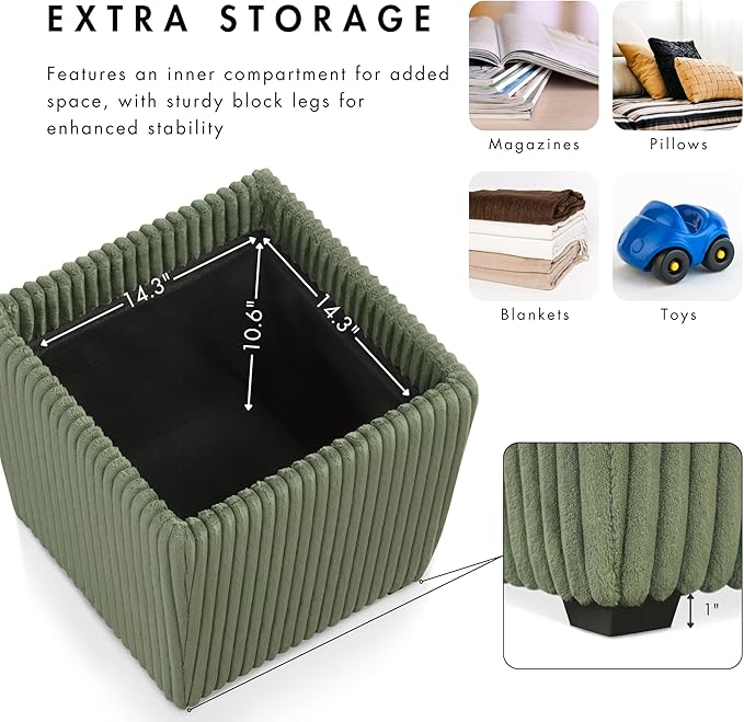 Furniture of America Lennox Modern Chenille 17-inch Square Storage Ottoman with Reversible Tray Top, Upholstered Footstool for Living Room, Bedroom, Entryway, Beige Pink