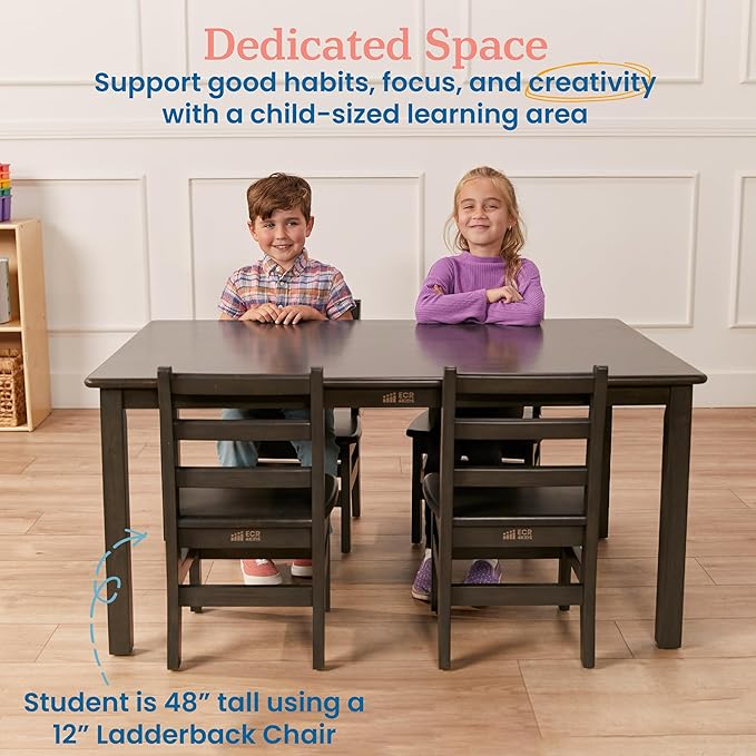 ECR4Kids 30in x 48in Rectangular Hardwood Table with 22in Legs, Kids Furniture, Grey Wash