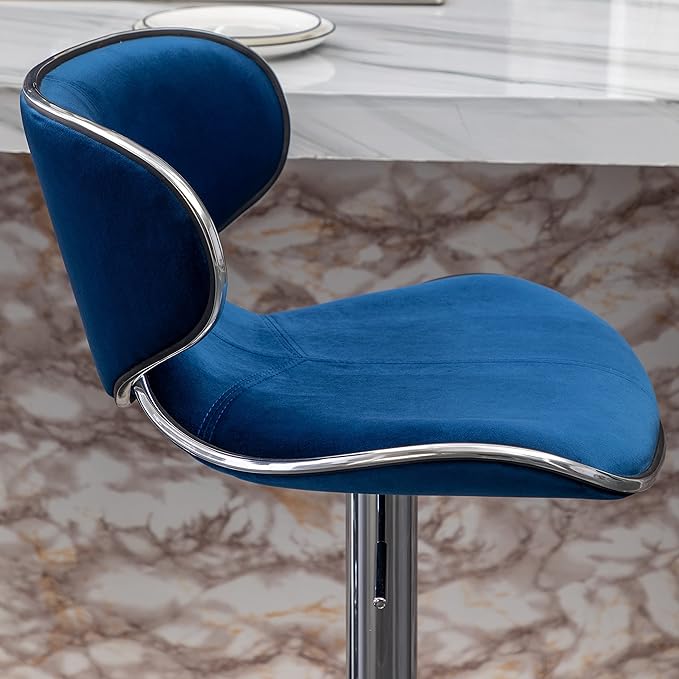 Roundhill Furniture Masaccio Velvet Upholstered Adjustable Swivel Barstool, Set of 2, Blue