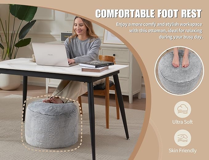 Boho Ottoman Living Room Furniture 20"x15" Large Round Ottomans Pouf Couch Foot Rest Grey Pouf Ottoman Foot Rest with Foam Chunk Filling Pouffe Ottomans Stuffed Foot Rest Poufs for Couch