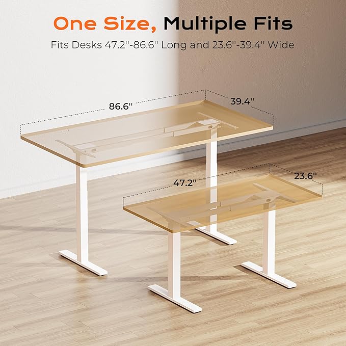 Huuger Dual Motor Electric Standing Desk Frame, Sit Stand up Desk Leg for 47.2” to 86.6” Desktop, Computer Desk Leg with Cable Tray, 3 Memory Height Presets, 2 Hooks, White Frame Only