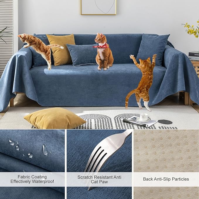 STACYPIK Dark Blue Waterproof Sofa Covers for Sofa Water Resistant Couch Covers Dog Bed Cover Non-Slip Sofa Slipcovers for Kids Pets Washable Furniture Protector Covers for 3 Cushion Couch-71X150IN