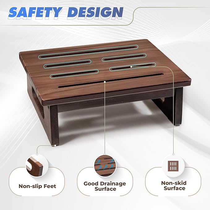 Wooden Step Stool, 5.3" One Step Stool for Adults with Built-in Handle, Supports up to 550lbs, Durable & Non-Slip Bedside Stool for Bedroom, Kitchen, Bathroom or High Beds