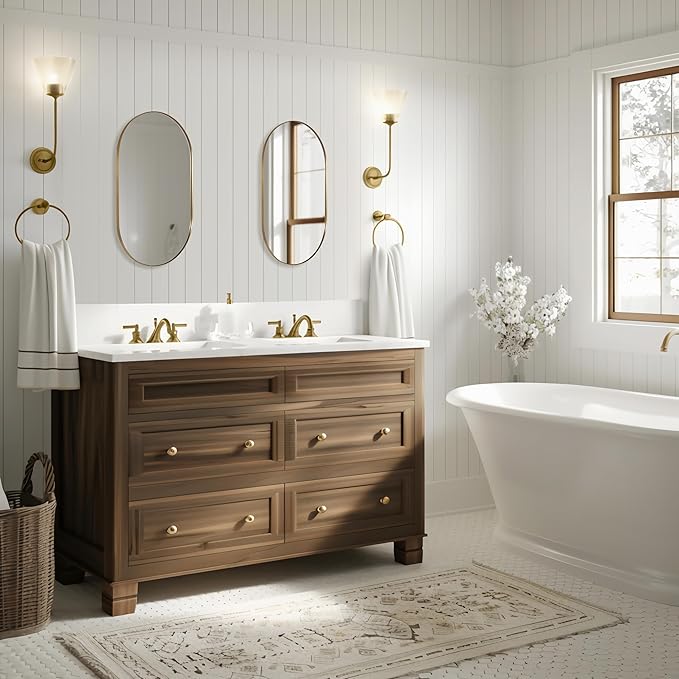 ANDY STAR Oval Bathroom Mirror, 20x33’’Oval Gold Mirror Stainless Steel Metal Frame Mirror for Bathroom, Entryway, Living Room, Contemporary 1" Deep Set Design Wall Mount Hangs Vertical or Horizontal