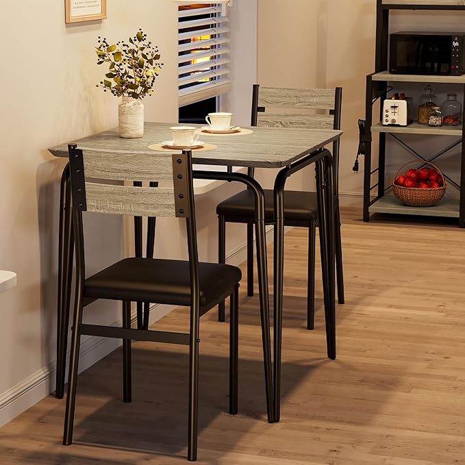 Dining Table for 2, Small Table and Chairs Set of 2, Square Dinette Set for 2, 3 Piece Kitchen & Dining Room Sets for Small Space (Oak, Table with 2 Upholstered Chairs)