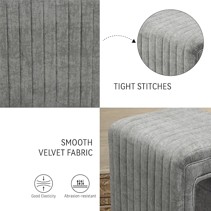 Get Set Style Vanity Stool Chair,Modern Velvet Ottoman Foot Stool with Wooden Legs Sofa Bench Footstool Extra Seat for Vanity,Makeup Room,Living Room,Entryway,Office (Fully Assembled)