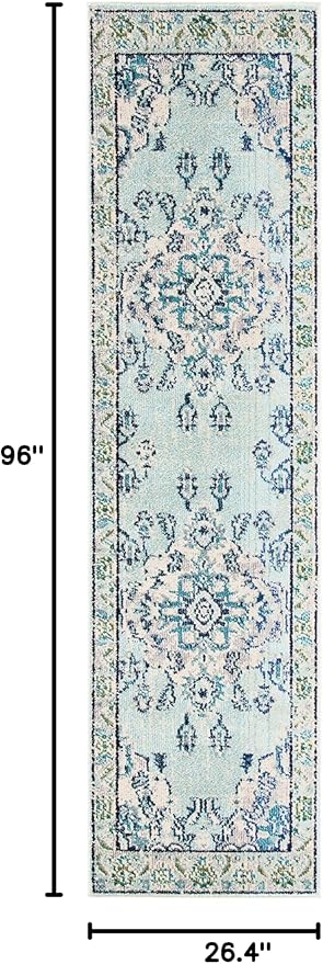 SAFAVIEH Monaco Collection Runner Rug - 2'2" x 8', Light Blue & Ivory, Boho Chic Medallion Distressed Design, Non-Shedding & Easy Care, Ideal for High Traffic Areas in Living Room, Bedroom (MNC243K)