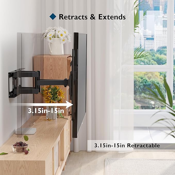 BONTEC Full Motion TV Wall Mount for 23-70 Inch TVs, Articulating Dual Arm Bracket with Tilt Swivel, Fits LED OLED LCD Flat Curved Screens, Max VESA 400x400 mm, Holds 99 lbs, Wall Panel Length 16.1in