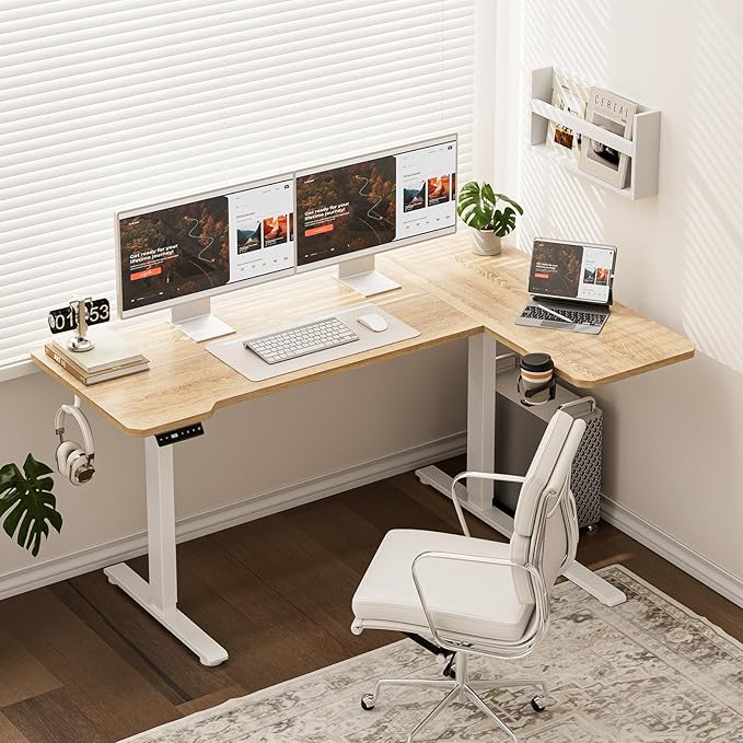 51" Reversiable L-Shaped Electric Standing Desk Adjustable Height Gaming Stand Up Corner Desk Sit Stand Home Office Computer Desk with Splice Board,Black Carbon Top