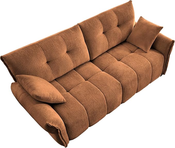 Modern Chenille Fabric 2-Seat Loveseat Sofa, Premium Upholstery Living Room Couch with Tufted Backrest & Comfortable Armrests and High-Resilience Memory Foam Cushions,Orange