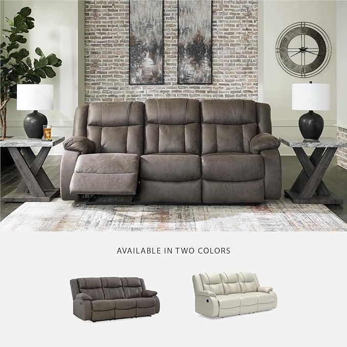 Signature Design by Ashley First Base Contemporary Faux Leather Manual Reclining Sofa, Gray