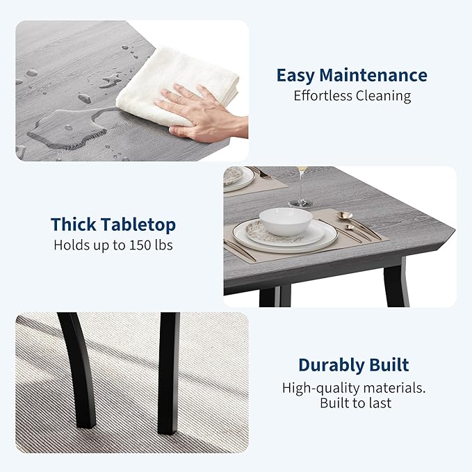 GAOMON Dining Table Set for 2, 3 Piece Small Kitchen Table and 2 Upholstered Chairs with Metal Frame & Wood Grain Tabletop for Small Space, Apartment, Kitchen, Dining Room, Black/Grey