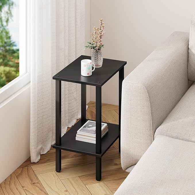 TUTOTAK End Table, Side Table, Nightstand, 2-Tier Storage Shelf, Sofa Side Table for Small Space, Living Room, Bed Room Black TB01BK034