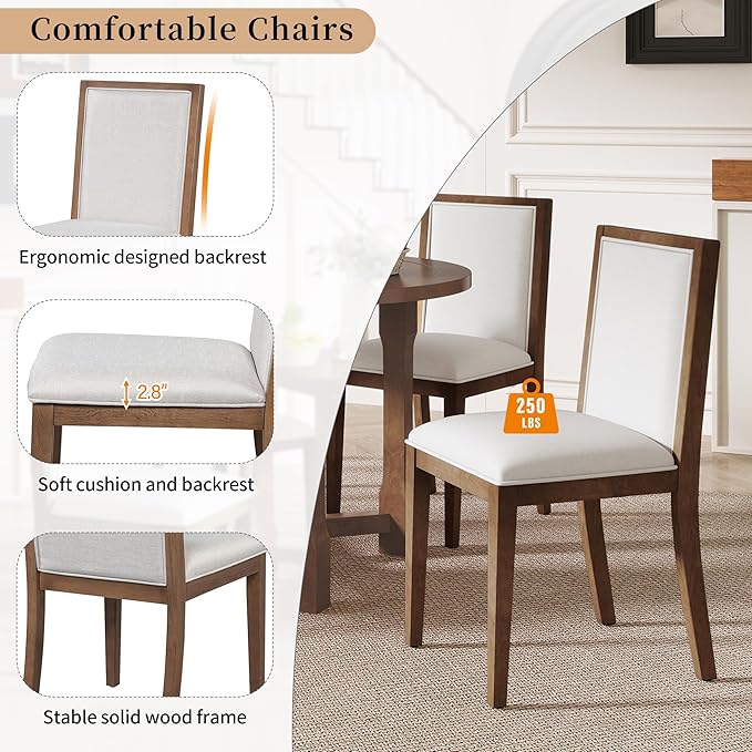 Merax 5-Piece Extendable Dining Table and 4 Upholstered Chairs, Round Oval Dining Table Set for 4, Wood MDF Kitchen Table Set with Removable Leaf for Dining Room, 42" to 58" (Brown)