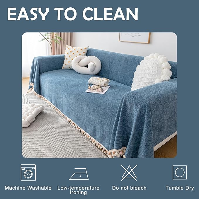 HANDONTIME Couch Slipcover Dog Sofa Covers Boho Couch Cover for Dogs Blue Sofa Throw Cover Bohemian Sofa Covers for 3 Cushion Couch Herringbone Sectional Couch Cover Slipcovers for Sofas, 91" X150"