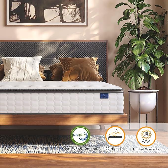 Vesgantti Twin Mattress, 12 Inch Hybrid Twin Size Mattress in a Box, Single Bed Pillow Top Mattresses, Foam and Pocket Coils Innerspring Mattresses, Pressure Relief, Medium Firm Feel