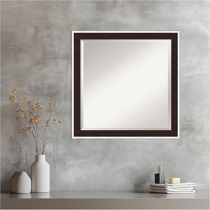 Amanti Art Wall Mirror 23x23 Maya Espresso Silver Square Bathroom Mirror for Wall Decor Living Room, Medium Modern Contemporary Frame, Hangs Horizonally and Vertically, Bathroom Decor, Beveled Edge