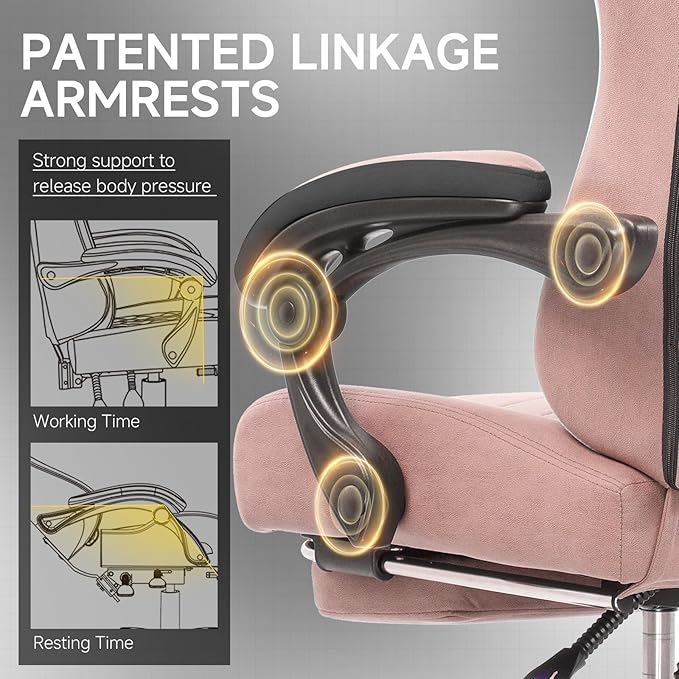 GTPLAYER Office Chair, Gaming Computer Desk Fabric Chair with Footrest, High Back Ergonomic Office Chair with Pocket Spring Lumbar Support and Linkage Armrests Adjustable Height Swivel for Home Task