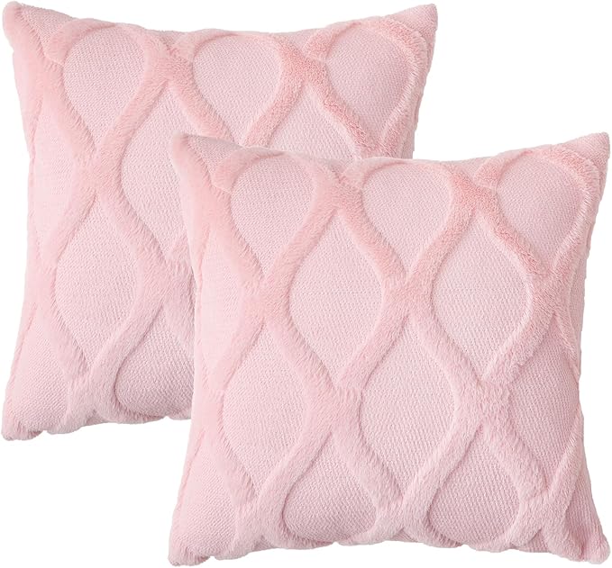 decorUhome Throw Pillow Covers 26x26 Inch Set of 2, Soft Plush Faux Fur Wool Light Pink Couch Pillow Covers, Decorative Neutral Pillow Cases for Bed Sofa Living Room Home Decor