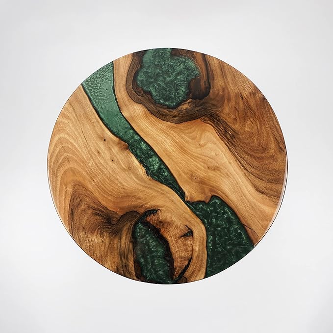 20" Resin Walnut Round Side Table | Epoxy End Table | Coffee Table | Mid Century Modern Resin Walnut | Living Room Furniture | Green Color
