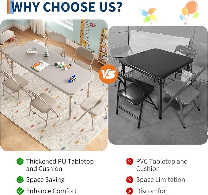 GarveeHome 7-Piece Kids Folding Table and Chairs Set, Toddlers Children's Activity Table and Chairs Set for Dining Room,Daycare,Classrooms