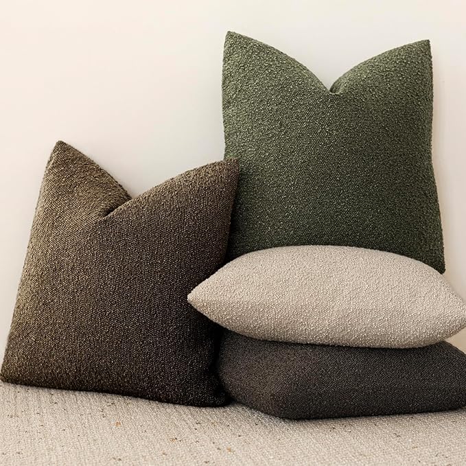 Foindtower Set of 2, Decorative Textured Boucle Throw Pillow Covers Accent Solid Pillow Cases Neutral Soft Couch Cushion Case for Chair Sofa Bedroom Living Room Home Decor 26x26 Inch Chocolate