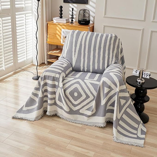 HANDONTIME Grey Armchair Sofa Cushion Covers Boho Sofa Covers Dog Couch Cover for Sofa Recliner Chenille Couch Sofa Slipcover for Pets Sofa Cover Thick Washable Slip Covers for Sofas/Couches, 71" X71"