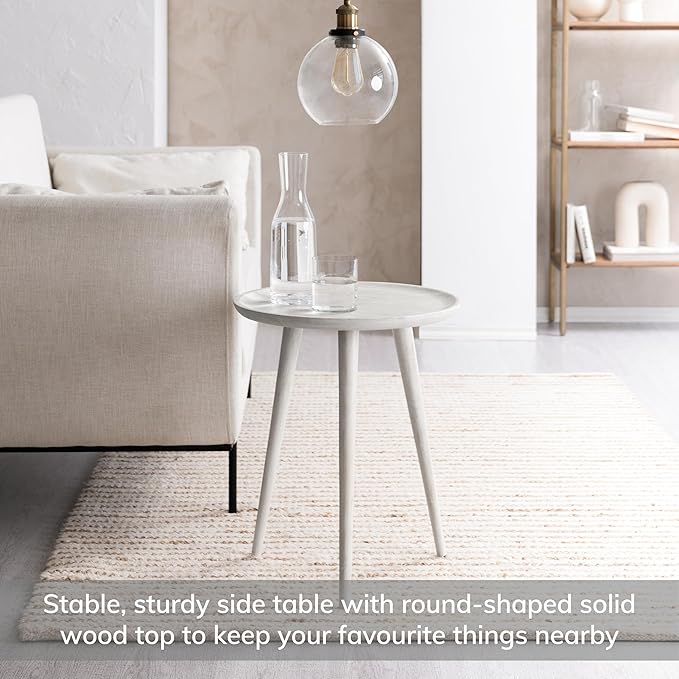 MH London Side Table - Tezgah End Table. Exclusively Designed Hand-Crafted Small Nightstand. Solid Wood Round End Table. Contemporary Accent Table for Bedrooms, Living Rooms and Home Office