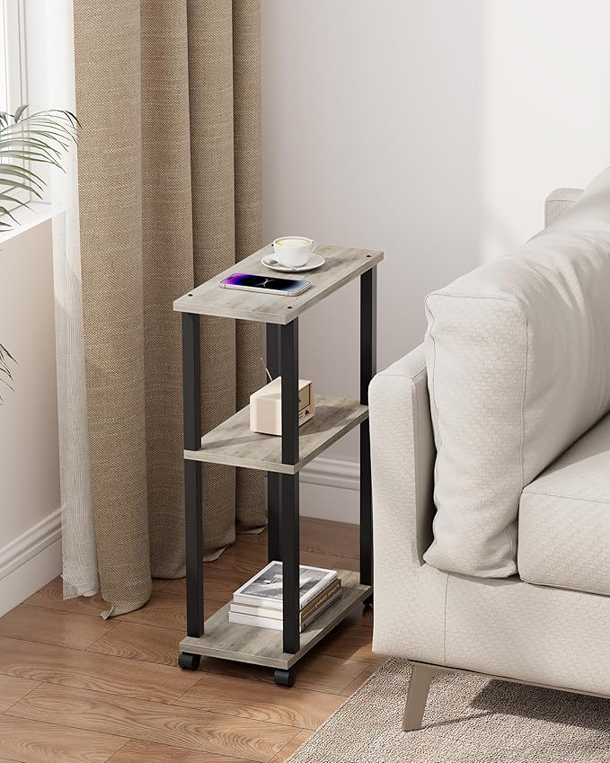 TUTOTAK Small Side Table, Narrow End Table, Bedside Table, Set of 2, Couch Side Table with Wheels for Living Room or Bedroom, Greige TB01BG0612