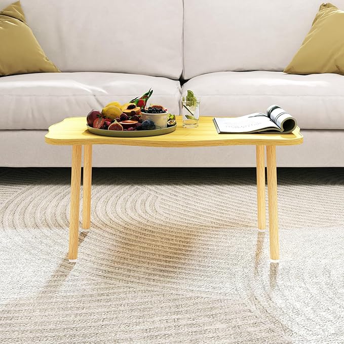Cookie Coffee Table Low Table with 4 Solid Wood Sturdy Legs, Floor Table Desk for Sitting on The Floor, Storage and Living Room Furniture (Natural)