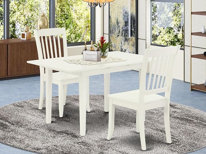 East West Furniture NODA3-LWH-W 3 Piece Kitchen Table Set for Small Spaces Contains a Rectangle Dining Room Table with Butterfly Leaf and 2 Dining Chairs, 32x54 Inch, Linen White